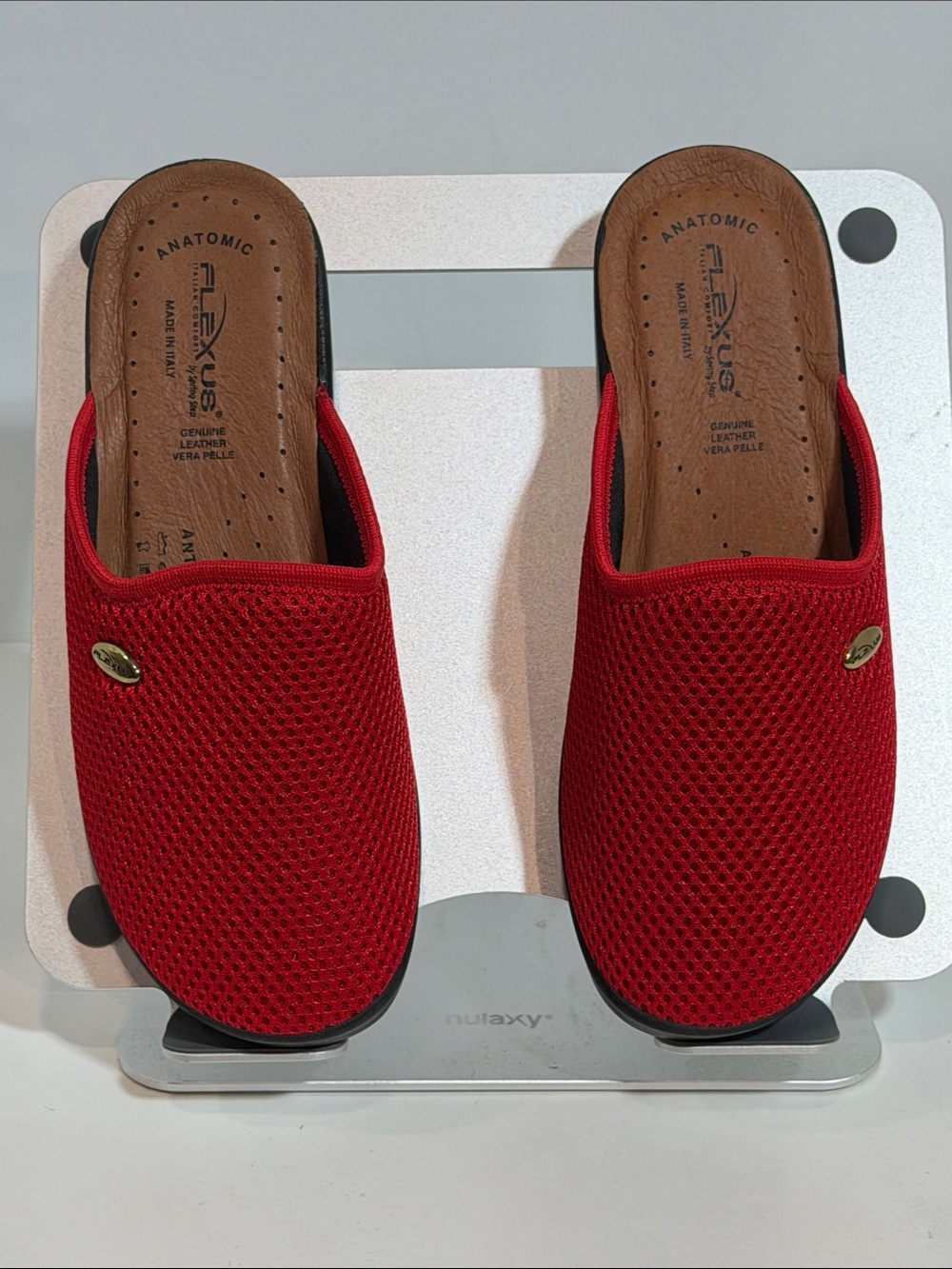Flexus by Spring Step Red Mesh Mule Clogs Anatomic Leather Slide